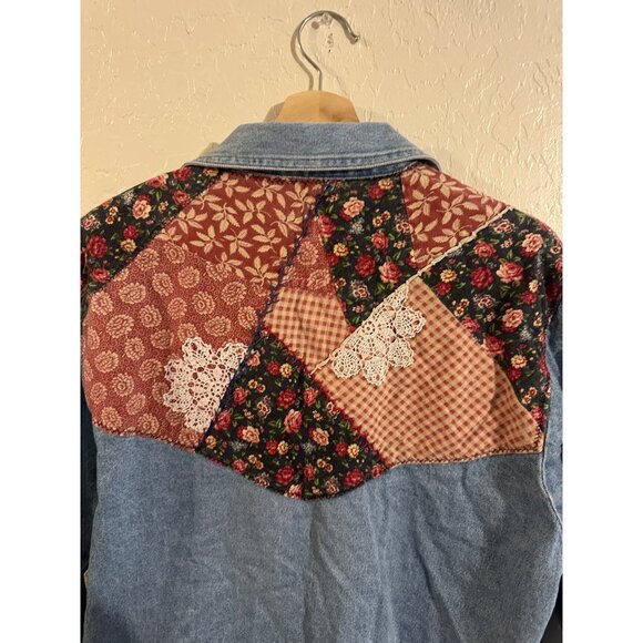 Blue Denim Jean Patchwork 90’s Floral Lace Jacket - Picture 10 of 10